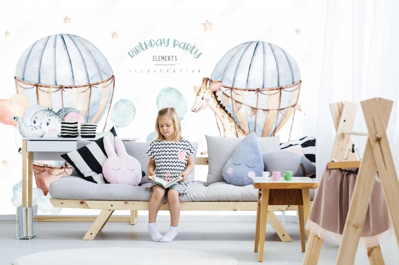 fototapeta cute cartoon balony na przyjecie urodzinowe dla dzieci