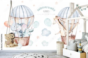 fototapeta cute cartoon balony na przyjecie urodzinowe dla dzieci