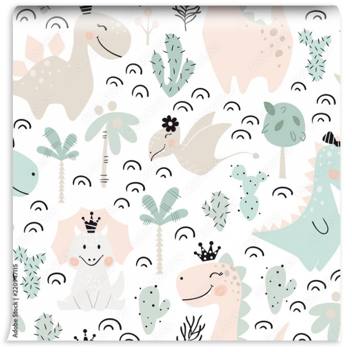 fototapeta dinozaur dziewczynka wzor slodki dino