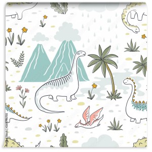 fototapeta doodle wzor dinozaura bezszwowy smok tekstylny