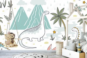 fototapeta doodle wzor dinozaura bezszwowy smok tekstylny