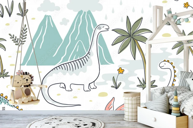 fototapeta doodle wzor dinozaura bezszwowy smok tekstylny
