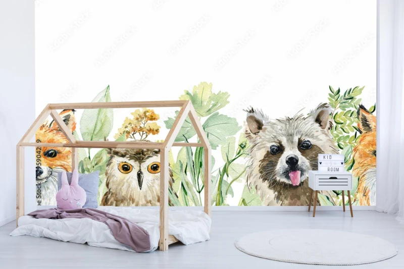 fototapeta ilustracja akwarela zwierzat
