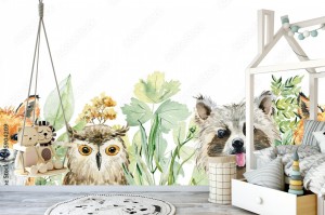 fototapeta ilustracja akwarela zwierzat