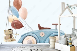 fototapeta ilustracja wektorowa akwarela samochodu dziecka