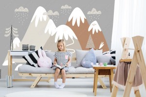 fototapeta ilustracja wektorowa z domow gor drzew