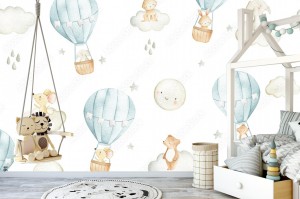 fototapeta malowane balony chmurki