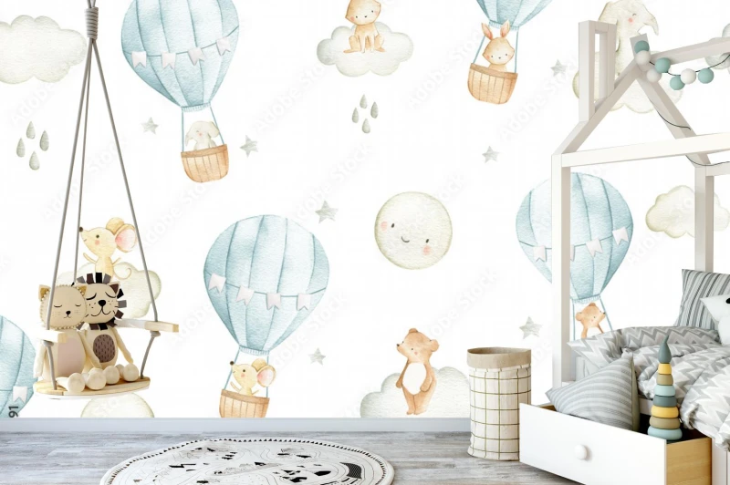 fototapeta malowane balony chmurki