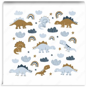fototapeta recznie rysowane ilustracja dinozaura w stylu skandynawskim