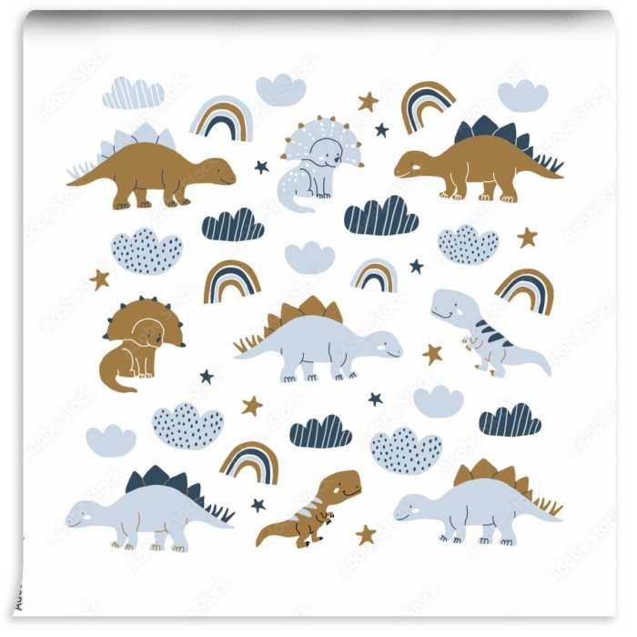 fototapeta recznie rysowane ilustracja dinozaura w stylu skandynawskim