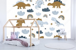 fototapeta recznie rysowane ilustracja dinozaura w stylu skandynawskim