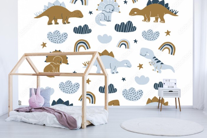 fototapeta recznie rysowane ilustracja dinozaura w stylu skandynawskim