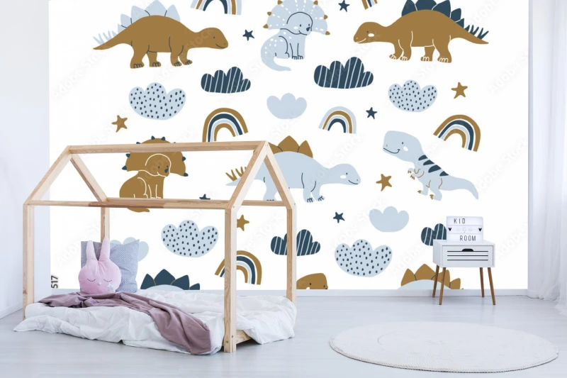 fototapeta recznie rysowane ilustracja dinozaura w stylu skandynawskim