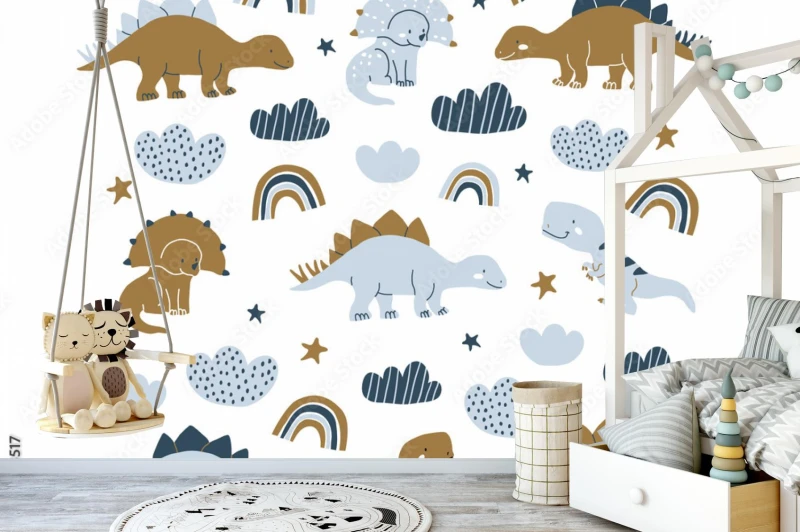 fototapeta recznie rysowane ilustracja dinozaura w stylu skandynawskim