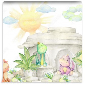 fototapeta sliczna kolekcja dinozaurow akwarela ilustracja