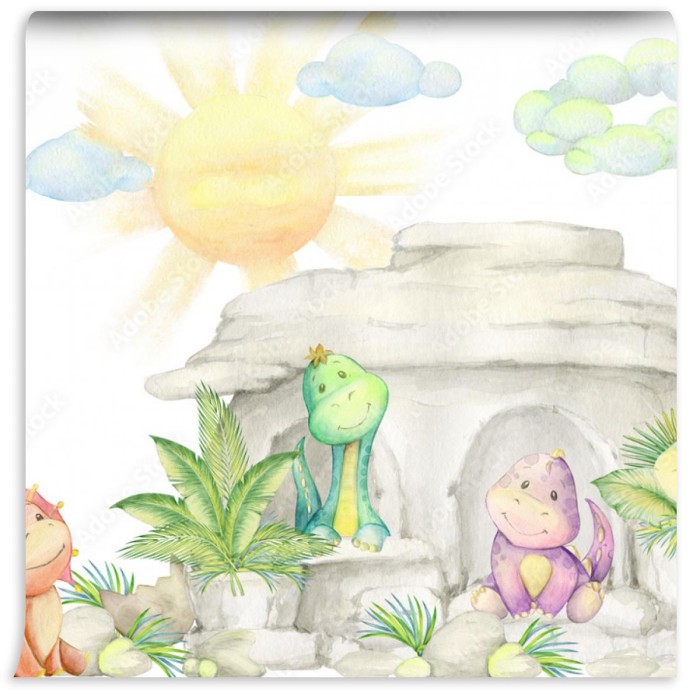 fototapeta sliczna kolekcja dinozaurow akwarela ilustracja
