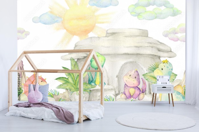 fototapeta sliczna kolekcja dinozaurow akwarela ilustracja