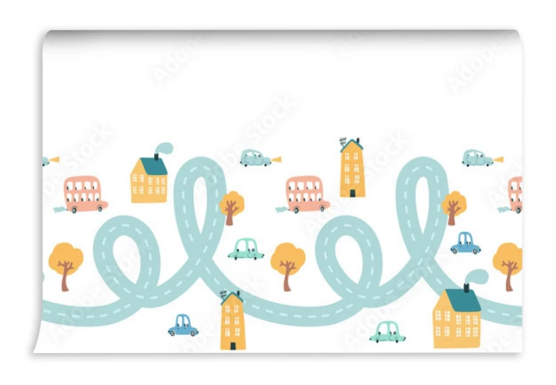 fototapeta sliczne miasto z bezszwowa granica samochodow
