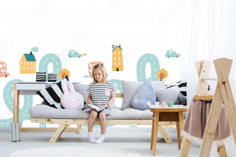 fototapeta sliczne miasto z bezszwowa granica samochodow