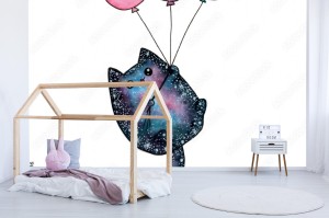 fototapeta kosmiczny kot z balonami