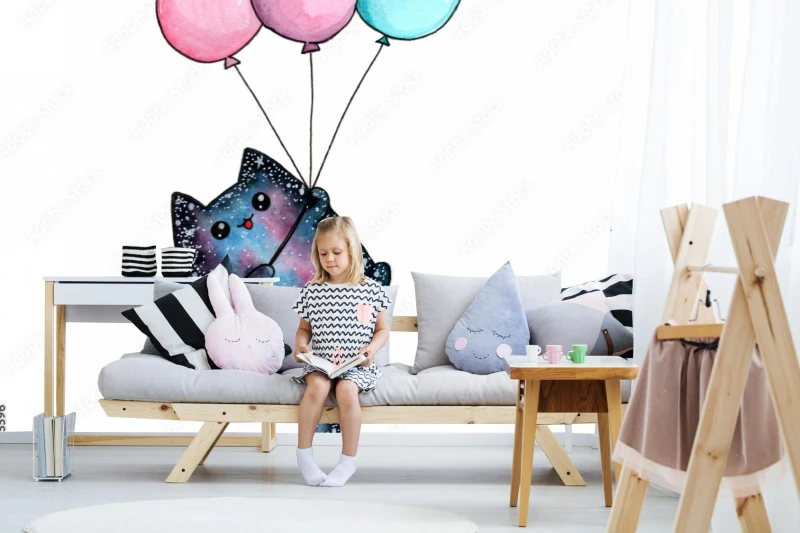 fototapeta kosmiczny kot z balonami