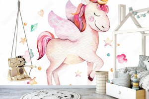 fototapeta na bialym tle ladny akwarela jednorozca clipart zlobek