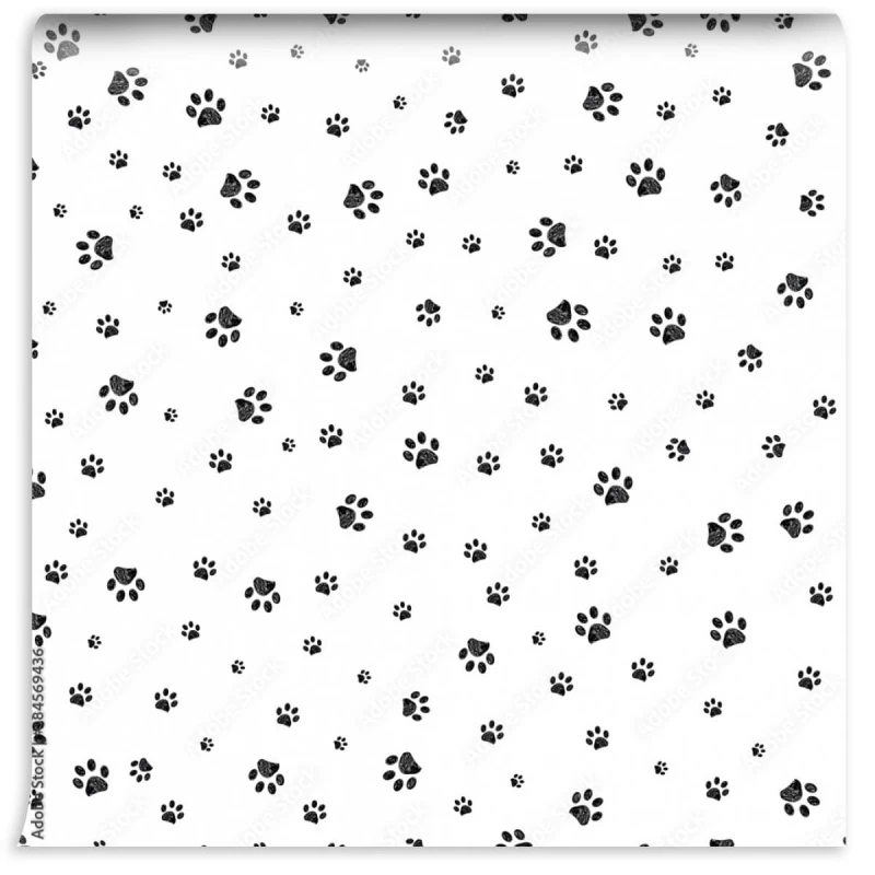 fototapeta sledz czarny doodle lapa drukuje wzor