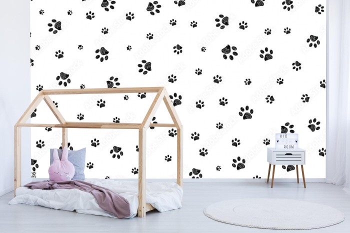 fototapeta sledz czarny doodle lapa drukuje wzor
