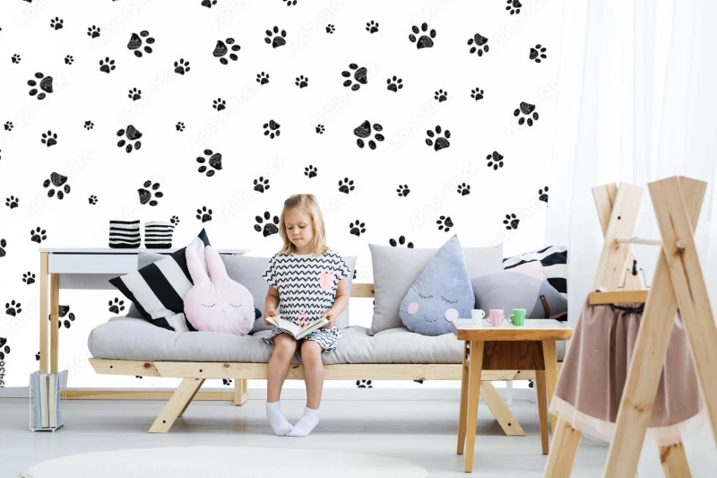 fototapeta sledz czarny doodle lapa drukuje wzor