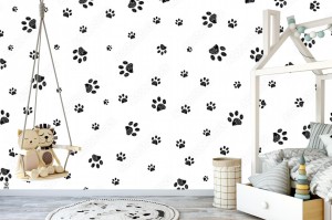 fototapeta sledz czarny doodle lapa drukuje wzor
