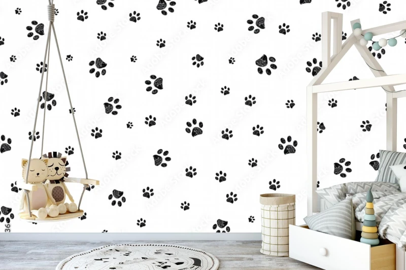 fototapeta sledz czarny doodle lapa drukuje wzor