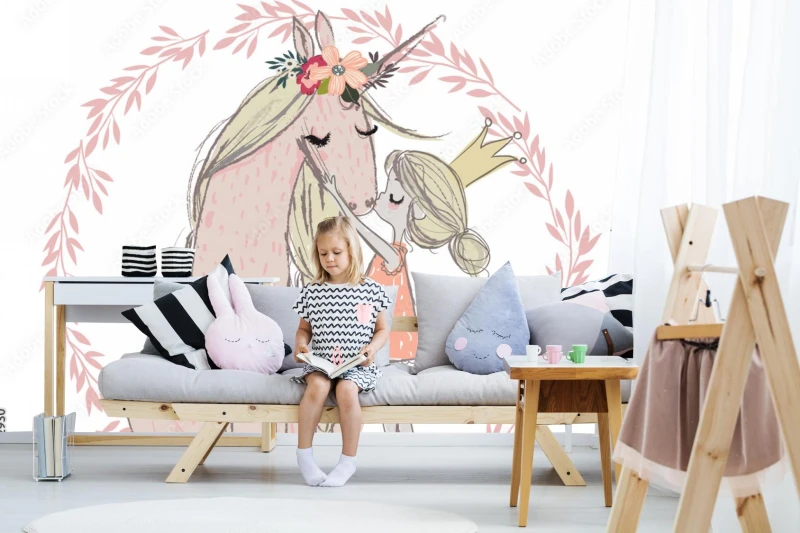 fototapeta slodki jednorozec z ksiezniczka