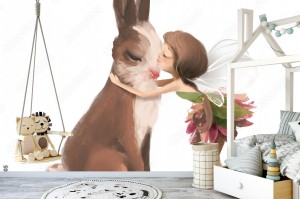 fototapeta slodkie recznie rysowane bajki w kwiecistej sukience calujac