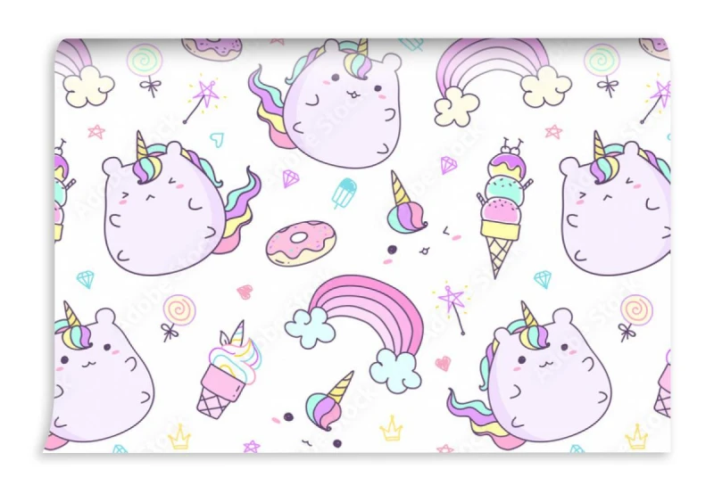 fototapeta wzor z recznie rysowane jednorozca w pastelowych