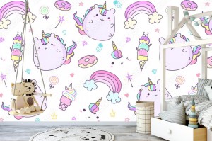 fototapeta wzor z recznie rysowane jednorozca w pastelowych