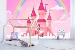 fototapeta zamek ksiezniczki fantazja latajacy palac w kolorze rozowym