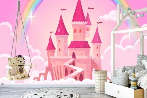 fototapeta zamek ksiezniczki fantazja latajacy palac w kolorze rozowym