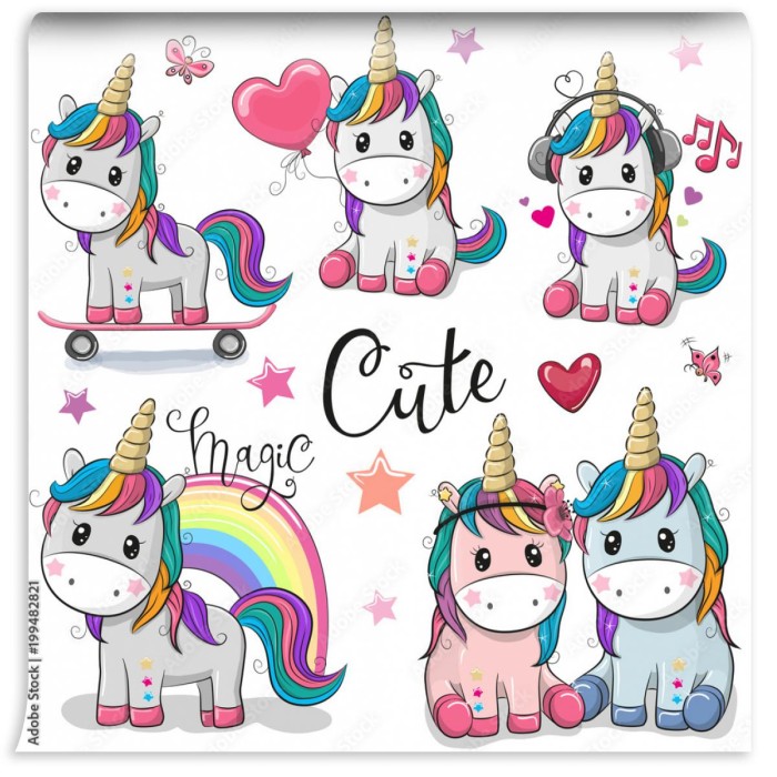fototapeta zestaw cute cartoon jednorozce