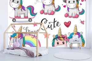 fototapeta zestaw cute cartoon jednorozce