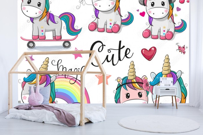 fototapeta zestaw cute cartoon jednorozce