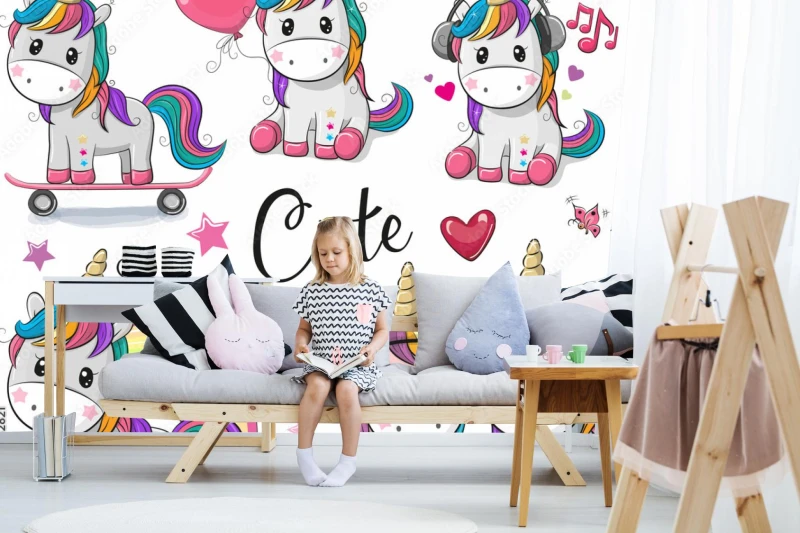 fototapeta zestaw cute cartoon jednorozce