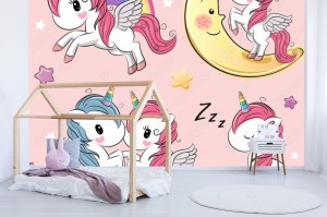 fototapeta zestaw cute cartoon jednorozce