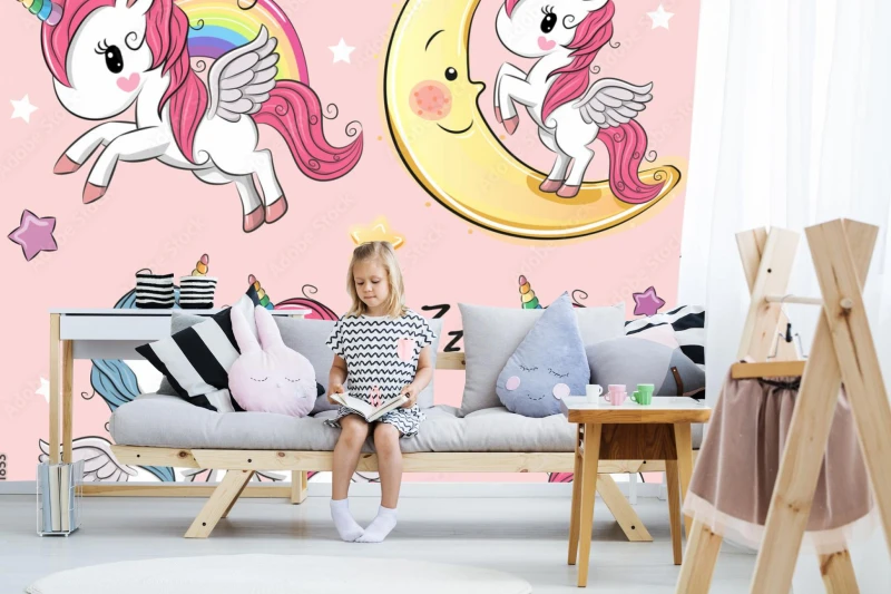 fototapeta zestaw cute cartoon jednorozce