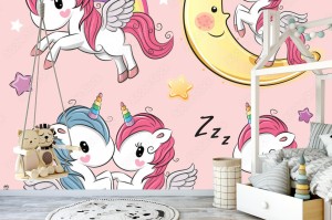 fototapeta zestaw cute cartoon jednorozce