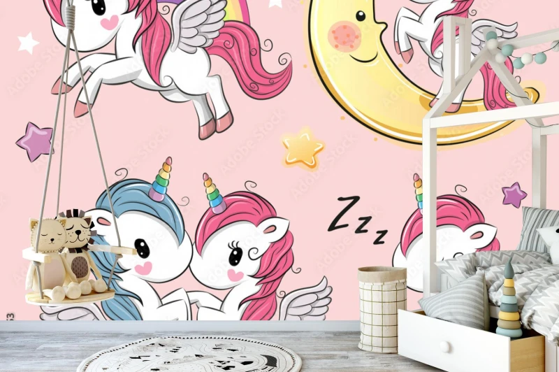 fototapeta zestaw cute cartoon jednorozce