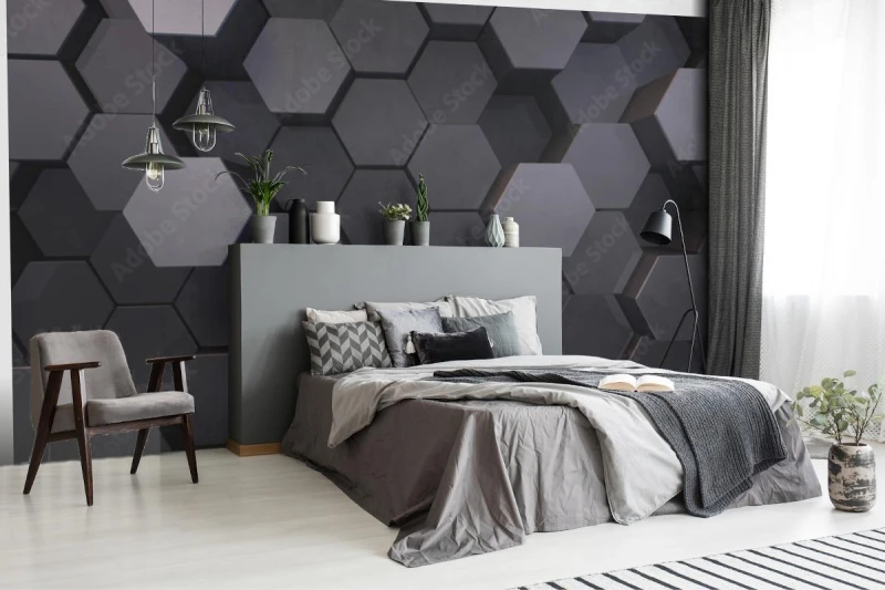 fototapeta geometryczny ksztalt szesciokata blok sciana bump 3d