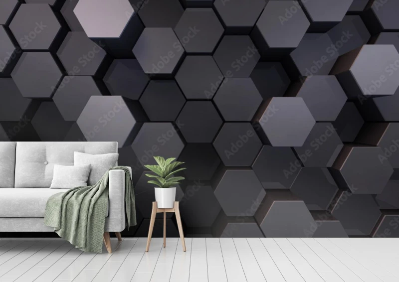 fototapeta geometryczny ksztalt szesciokata blok sciana bump 3d