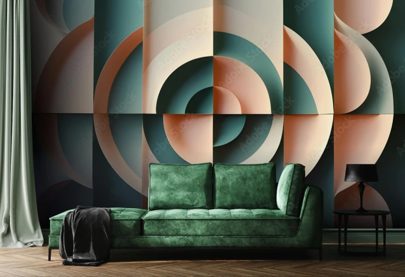 fototapeta geometryczny viral w kolorze pastelowego rozu i matcha