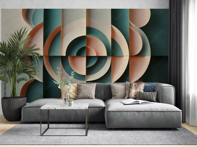 fototapeta geometryczny viral w kolorze pastelowego rozu i matcha