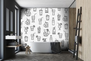 fototapeta jednolite wzor z ikonami napojow